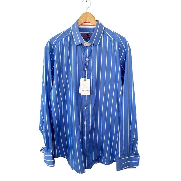 Robert Graham NWT "Aruba" Blue White Stripe Cotton Button Down Dress Shirt - Picture 1 of 16